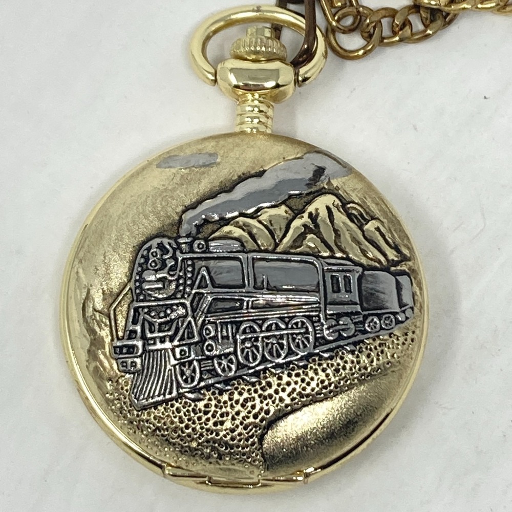 Gruen Embassy Pocket Watch Men Train Gold Silver Two Tone w/Chain New Battery